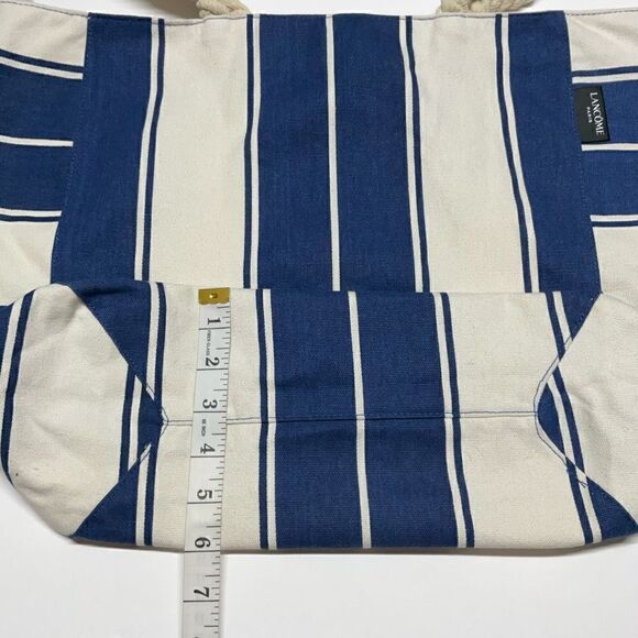 Lancome Tote Bag Canvas Soft Rope Handles Blue White Block Color Snap Closure - Picture 8 of 11